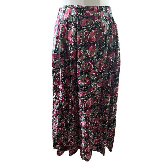 Pendleton Vintage Floral Pleated Rayon Midi Skirt Black‎ Pink USA Size 8 - Picture 4 of 7